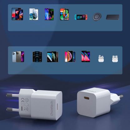 Захранване за ел. мрежа 20W с USB-C изход и технология за бързо зареждане - Choetech Mini Wall Charger USB-C 20W PD (бял) 5