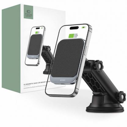 Магнитна поставка за таблото или стъклото на кола с безжично зареждане за iPhone с MagSafe - Tech-Protect MM15W-V2 MagSafe Dashboard Car Mount 15W (черен) 7