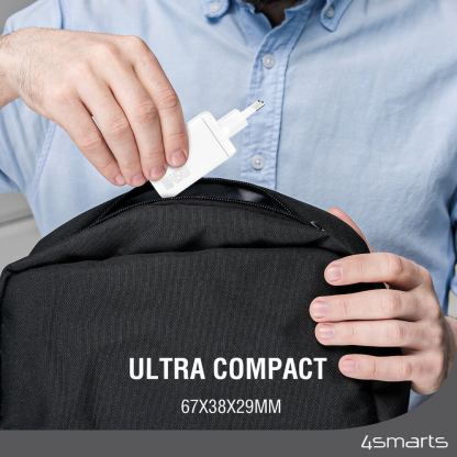 Захранване за ел. мрежа с USB-A и 2xUSB-C изходи с технология за бързо зареждане - 4smarts GaN Wall Charger PDPlug Trio 45W (бял) 10