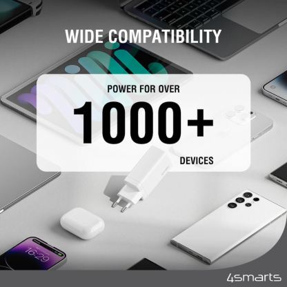 Захранване за ел. мрежа с USB-A и 2xUSB-C изходи с технология за бързо зареждане - 4smarts GaN Wall Charger PDPlug Trio 65W (бял) 9