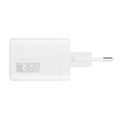 Захранване за ел. мрежа с 2xUSB-C PD изходи с технология за бързо зареждане (бял)  - 4smarts GaN 2C Wall Charger Dual USB-C 36W 2