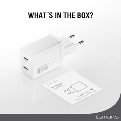Захранване за ел. мрежа с 2xUSB-C PD изходи с технология за бързо зареждане (бял)  - 4smarts GaN 2C Wall Charger Dual USB-C 36W 11