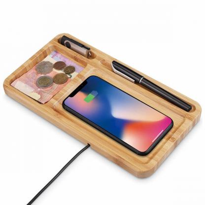 Настолен органайзер с поставка (пад) за безжично зареждане за Qi съвместими устройства - Xtronic Desk Organiser and Wireless Charger 10W (бамбук) 3