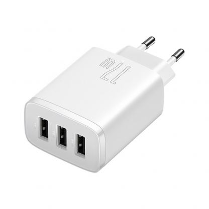 Захранване за ел. мрежа с 3xUSB-A изхода и технология за бързо зареждане - Baseus Compact Wall Charger 3U 17W (бял) 2