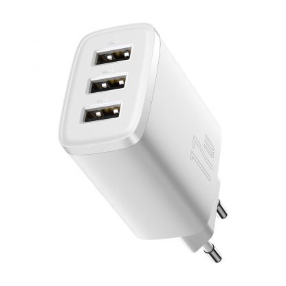 Захранване за ел. мрежа с 3xUSB-A изхода и технология за бързо зареждане - Baseus Compact Wall Charger 3U 17W (бял) 3