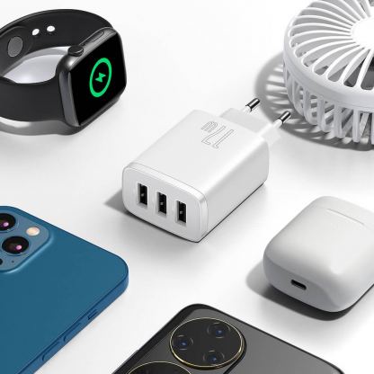 Захранване за ел. мрежа с 3xUSB-A изхода и технология за бързо зареждане - Baseus Compact Wall Charger 3U 17W (бял) 8