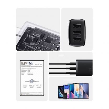 Захранване за ел. мрежа с 3xUSB-A изхода и технология за бързо зареждане - Baseus Compact Wall Charger 3U 17W (бял) 11