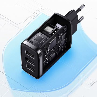 Захранване за ел. мрежа с 3xUSB-A изхода и технология за бързо зареждане - Baseus Compact Wall Charger 3U 17W (бял) 12