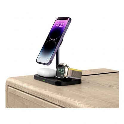 Тройна поставка (пад) за безжично зареждане за iPhone с Magsafe, Apple Watch и AirPods Pro - Tech-Protect 3-in-1 Magnetic MagSafe Wireless Charger A22 (черен) 3