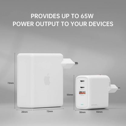 Захранване за ел. мрежа за лаптопи, смартфони и таблети с 2xUSB-C и 1xUSB-A изходи с технология за бързо зареждане - 4Smarts GaN Charger Flex 65W (бял) 3