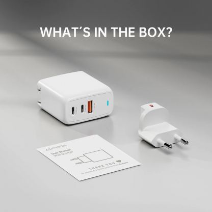 Захранване за ел. мрежа за лаптопи, смартфони и таблети с 2xUSB-C и 1xUSB-A изходи с технология за бързо зареждане - 4Smarts GaN Charger Flex 65W (бял) 9