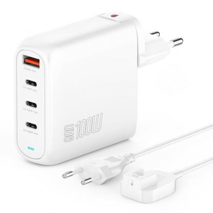 Захранване за ел. мрежа за лаптопи, смартфони и таблети с 3xUSB-C и 1xUSB-A изходи с технология за бързо зареждане - 4Smarts GaN Charger Flex Pro 100W (бял) 9