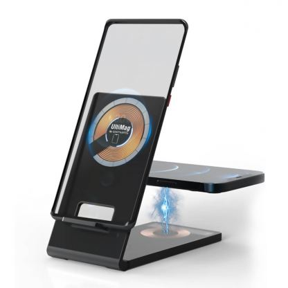 Тройна поставка (пад) за безжично зареждане за iPhone с Magsafe, Apple Watch и AirPods - 4smarts Wireless Charger UltiMag TrioFold Lucid 15W (черен) 6