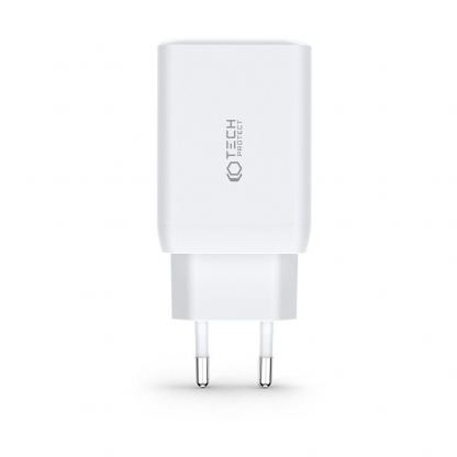 Захранване за ел. мрежа за лаптопи, смартфони и таблети с USB-A и 2xUSB-C изходи с технология за бързо зареждане - Tech-Protect C65W Wall Charger 65W PD (бял) 3