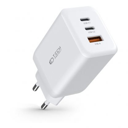 Захранване за ел. мрежа за лаптопи, смартфони и таблети с USB-A и 2xUSB-C изходи с технология за бързо зареждане - Tech-Protect C65W Wall Charger 65W PD (бял) 5
