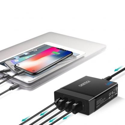 Захранване за ел. мрежа с 3xUSB-A и 1xUSB-C 60W изходи с технология за бързо зареждане - Choetech travel wall Charger 72W PD72-1C3U (черен) 5