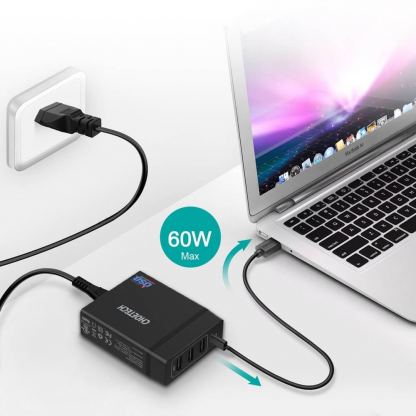 Захранване за ел. мрежа с 3xUSB-A и 1xUSB-C 60W изходи с технология за бързо зареждане - Choetech travel wall Charger 72W PD72-1C3U (черен) 6