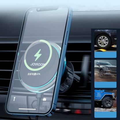 Поставка за радиаторa на кола с безжично зареждане за iPhone с Magsafe - Joyroom Magnetic Fast Wireless Vent Car Holder 15W (сребрист) 12