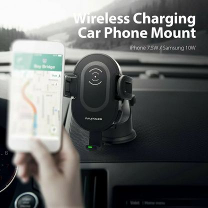 Поставка за кола с безжично зареждане за Qi съвместими смартфони - Ravpower Wireless Chargering Car Holder 10W (черен) 5