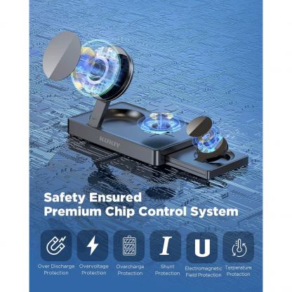 Тройна поставка (пад) за безжично зареждане за iPhone с Magsafe, Apple Watch, AirPods Pro и Qi съвместими мобилни устройства - JC 3-in-1 Magnetic Wireless Charger (черен) 6