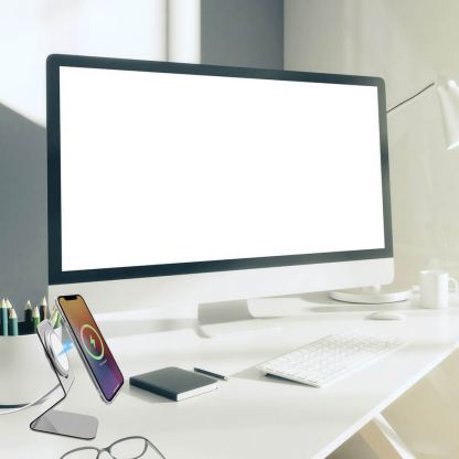 Алуминиева поставка за безжично зареждане на iPhone чрез поставяне на Apple MagSafe Charger - Macally Aluminum MagSafe Charging Stand (сребрист) 6