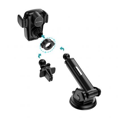 Поставка за таблото или радиатора на кола с безжично зареждане за мобилни устройства - Acefast D1 Automatic Clamping Wireless Charging Car Holder 15W (черен) 4