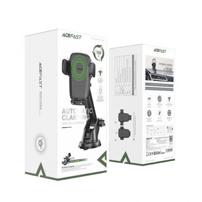 Поставка за таблото или радиатора на кола с безжично зареждане за мобилни устройства - Acefast D1 Automatic Clamping Wireless Charging Car Holder 15W (черен) 15