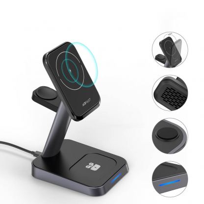 Тройна поставка (пад) за безжично зареждане за iPhone с Magsafe, Apple Watch, AirPods Pro и други устройства с Qi безжично зареждане - Acefast E3 3-in-1 Wireless Charger with MagSafe 15W (черен) 10