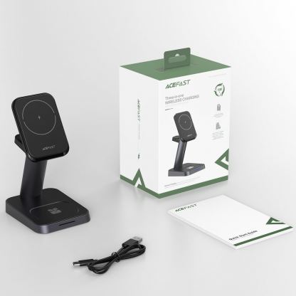 Тройна поставка (пад) за безжично зареждане за iPhone с Magsafe, Apple Watch, AirPods Pro и други устройства с Qi безжично зареждане - Acefast E3 3-in-1 Wireless Charger with MagSafe 15W (черен) 12