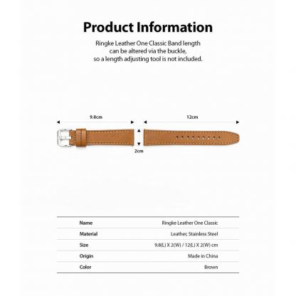 Кожена (естествена кожа) каишка за Galaxy Watch, Huawei Watch, Xiaomi, Garmin и други (20 мм) - Ringke Leather One Classic Band 20 mm (кафяв) 10