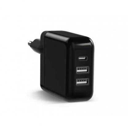 Захранване за ел. мрежа с 2 x USB-A и 1 x USB-C изходи за мобилни устройства - Samsung KeyCo 3-in-1 Adapter 25W (черен) 3