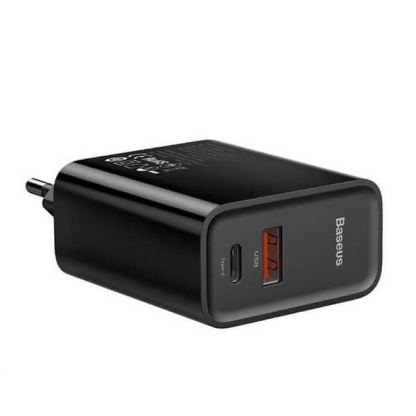 Захранване за ел. мрежа с USB и USB-C изходи и технология за бързо зареждане - Baseus Dual USB & USB-C QC 3.0 Wall Charger 30W (CCFS-C01) (черен) 3