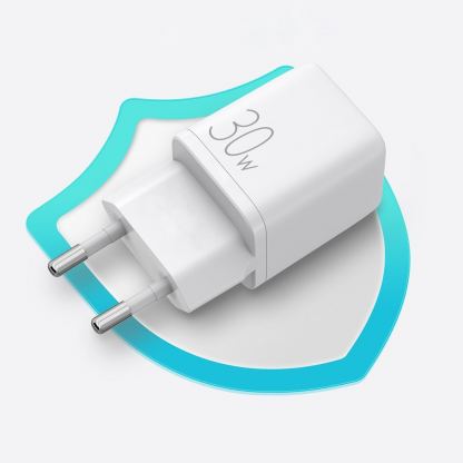 Захранване за ел. мрежа с USB-A и USB-C изходи и технология за бързо зареждане (бял)  - Joyroom Mini Fast Charger 30W 2
