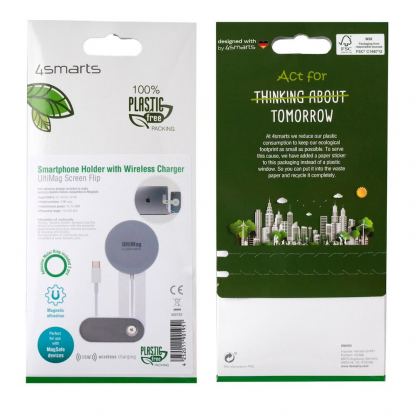 Магнитна поставка с безжично зареждане за прикрепяне на iPhone с MagSafe монитори и дисплеи - 4smarts UltiMag Screen Flip Magnetic Mount With Wireless Charger 15W (сребрист) 7