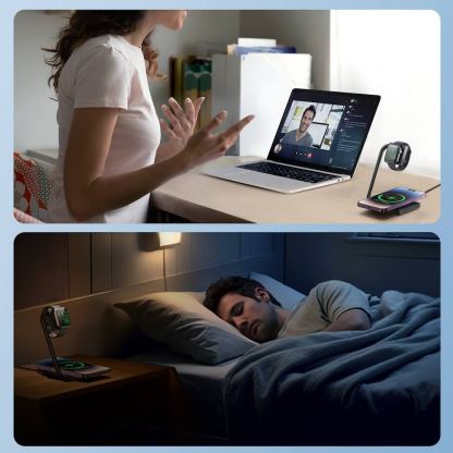 Сгъваема двойна поставка (пад) за безжично зареждане за iPhone с Magsafe и Apple Watch - Joyroom 2-in-1 Inductive Wireless Charging Station 15W (черен) 13