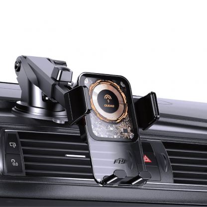 Магнитна поставка за таблото, стъклото или радиатора на кола с безжично зареждане за iPhone с Magsafe - Dudao F19 MagSafe Dashboard And Vent Car Mount 15W (черен) 4