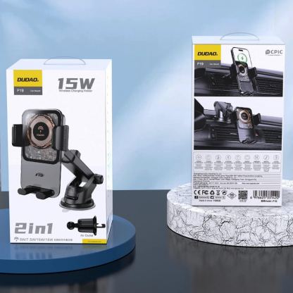 Магнитна поставка за таблото, стъклото или радиатора на кола с безжично зареждане за iPhone с Magsafe - Dudao F19 MagSafe Dashboard And Vent Car Mount 15W (черен) 9