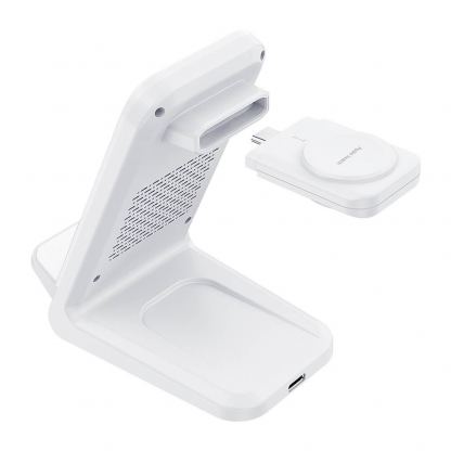 Тройна поставка (пад) за безжично зареждане за iPhone, Apple Watch, AirPods и Qi съвместими мобилни устройства - Choetech T608 3-in-1 Wireless Charger 15W (бял) 2