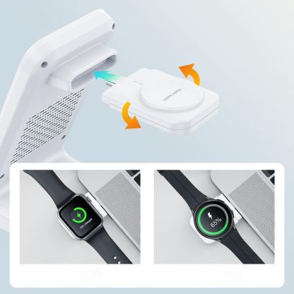 Тройна поставка (пад) за безжично зареждане за iPhone, Apple Watch, AirPods и Qi съвместими мобилни устройства - Choetech T608 3-in-1 Wireless Charger 15W (бял) 7