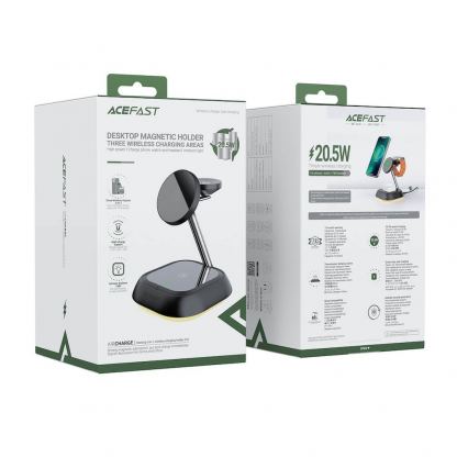 Тройна поставка (пад) за безжично зареждане за iPhone с Magsafe, Apple Watch и AirPods - Acefast 3-in-1 Inductive Wireless Charging Station 15W (черен) 5