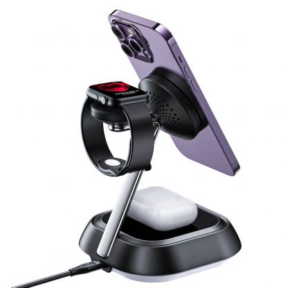 Тройна поставка (пад) за безжично зареждане за iPhone с Magsafe, Apple Watch и AirPods - Acefast 3-in-1 Inductive Wireless Charging Station 15W (черен) 6