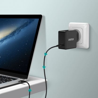Захранване за ел. мрежа с USB-C изход и технология за бързо зареждане - Choetech Fast Wall Charger USB-C 60W (черен) 4