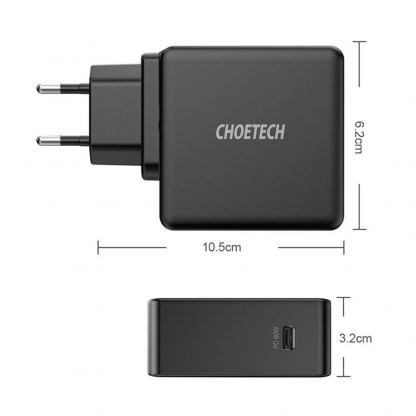 Захранване за ел. мрежа с USB-C изход и технология за бързо зареждане - Choetech Fast Wall Charger USB-C 60W (черен) 5