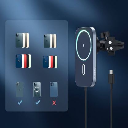 Поставка за радиатора на кола с безжично зареждане за iPhone с Magsafe - Choetech Magsafe Wireless Charger Car Mount 15W (черен) 4