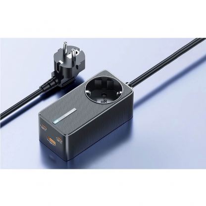 Захранване за ел. мрежа за лаптопи, смартфони и таблети с AC, 1xUSB-A и 2xUSB-C изходи с технология за бързо зареждане - Toocki GaN Power Adapter Socket 67W (черен) 2