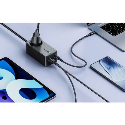Захранване за ел. мрежа за лаптопи, смартфони и таблети с AC, 1xUSB-A и 2xUSB-C изходи с технология за бързо зареждане - Toocki GaN Power Adapter Socket 67W (черен) 3