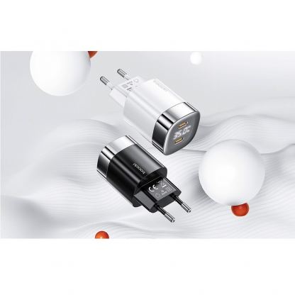 Захранване за ел. мрежа с 2xUSB-C PD изходи с технология за бързо зареждане (бял)  - Toocki GaN Wall Charger Dual USB-C 35W PD 4