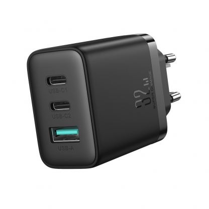 Захранване за ел. мрежа с USB-A и 2xUSB-C изходи с технология за бързо зареждане - Joyroom 2C1A Fast Wall Charger 32W (черен) 2