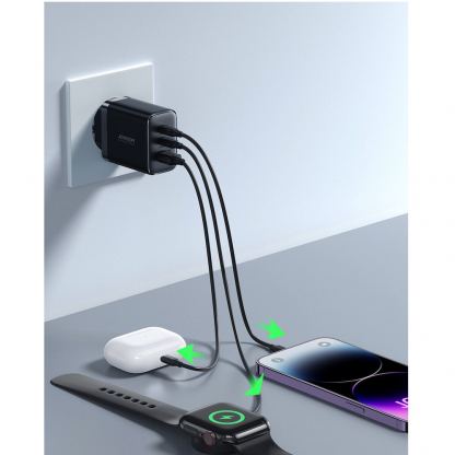 Захранване за ел. мрежа с USB-A и 2xUSB-C изходи с технология за бързо зареждане - Joyroom 2C1A Fast Wall Charger 32W (черен) 10