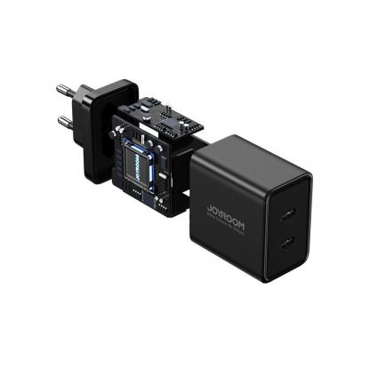 Захранване за ел. мрежа смартфони и таблети с 2xUSB-C изхода и с технология за бързо зареждане - Joyroom Dual Travel Wall Charger USB-C 40W PD (черен) 8